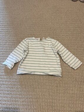 Zara Knit Baby Long-Sleeve Striped Top in Mint Green and White 9-12 Months